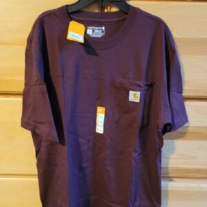 Carhartt Loose Fit Heavyweight Short Sleeve Maroon Pocket T-Shirt, Size S